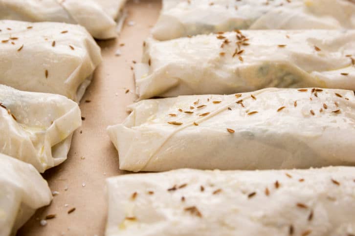 preparation of filo puff pastry pies,Turkish cuisine