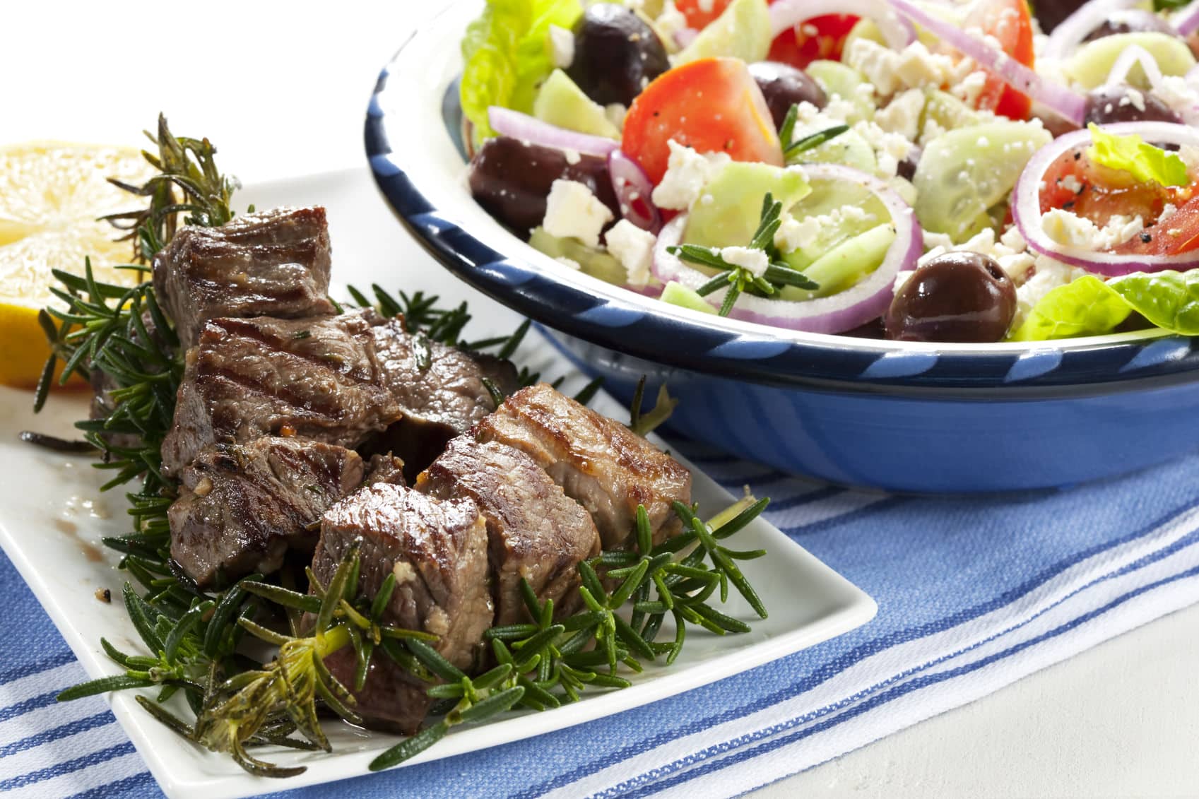 Lamb kebabs grilled on rosemary skewers, with Greek salad. Delicious! More lamb images: [url=http://www.istockphoto.com/my_lightbox_contents.php?lightboxID=2001219] [img]https://robynm.smugmug.com/photos/175551229-L.jpg [/img][/url] [url=file_closeup.php?id=13825464][img]file_thumbview_approve.php?size=1&id=13825464[/img][/url] [url=file_closeup.php?id=13825455][img]file_thumbview_approve.php?size=1&id=13825455[/img][/url] [url=file_closeup.php?id=13825445][img]file_thumbview_approve.php?size=1&id=13825445[/img][/url] [url=file_closeup.php?id=13825430][img]file_thumbview_approve.php?size=1&id=13825430[/img][/url]