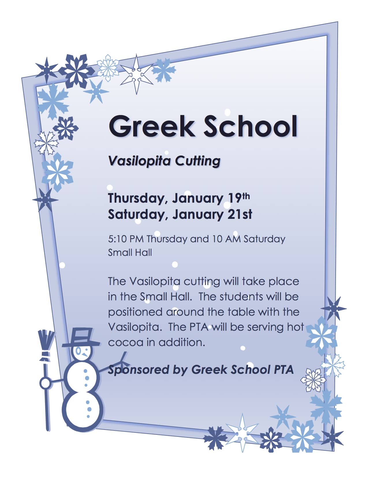 Greek School Vasilopita Cutting flyer